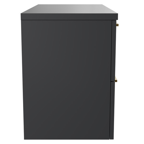 Napoli Gloss Grey 800mm x 390mm Wall Mounted Vanity Unit for Countertop Basins and 2 Drawers with Brushed Brass Handles Side View
