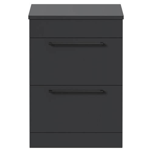 Napoli Gloss Grey 600mm x 390mm Floor Standing Vanity Unit for Countertop Basins and 2 Drawers with Gunmetal Grey Handles Front View