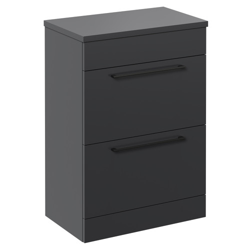 Napoli Gloss Grey 600mm x 390mm Floor Standing Vanity Unit for Countertop Basins and 2 Drawers with Gunmetal Grey Handles Left Hand View