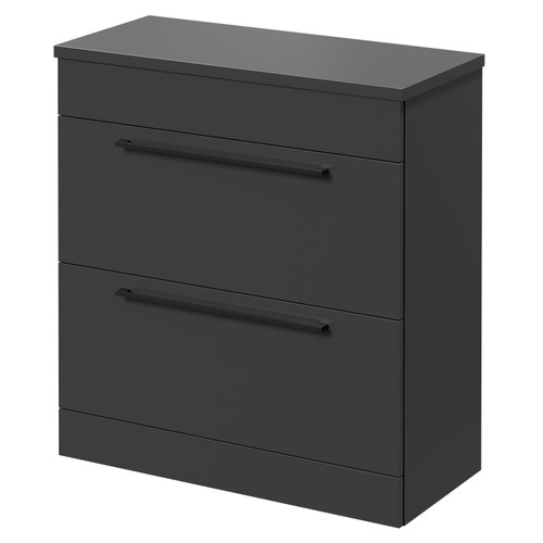 Napoli Gloss Grey 800mm x 390mm Floor Standing Vanity Unit for Countertop Basins and 2 Drawers with Gunmetal Grey Handles Right Hand View