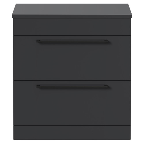 Napoli Gloss Grey 800mm x 390mm Floor Standing Vanity Unit for Countertop Basins and 2 Drawers with Gunmetal Grey Handles Front View