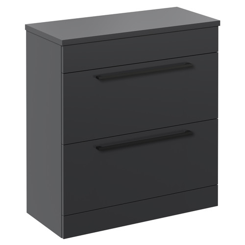 Napoli Gloss Grey 800mm x 390mm Floor Standing Vanity Unit for Countertop Basins and 2 Drawers with Gunmetal Grey Handles Left Hand View