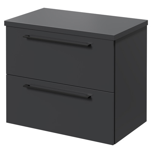 Napoli Gloss Grey 600mm x 390mm Wall Mounted Vanity Unit for Countertop Basins and 2 Drawers with Gunmetal Grey Handles Right Hand View