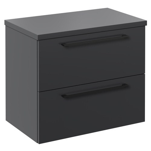 Napoli Gloss Grey 600mm x 390mm Wall Mounted Vanity Unit for Countertop Basins and 2 Drawers with Gunmetal Grey Handles Left Hand View