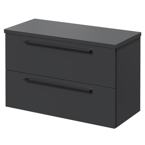 Napoli Gloss Grey 800mm x 390mm Wall Mounted Vanity Unit for Countertop Basins and 2 Drawers with Gunmetal Grey Handles Right Hand View