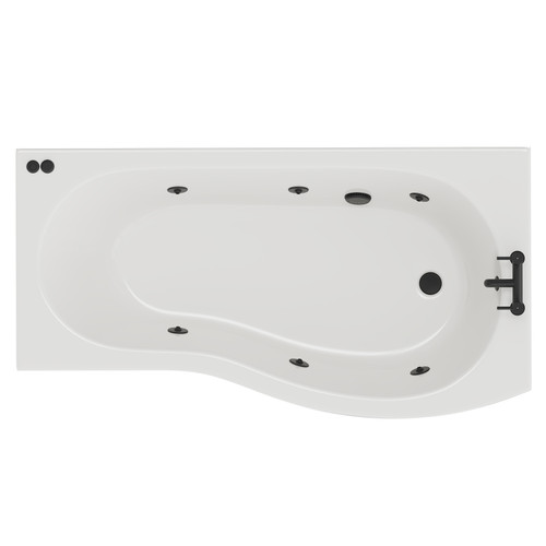Bayou 1700mm 6 Jet Matt Black V-Tec Right Hand B Shaped Whirlpool Shower Bath with Front Bath Panel View from Top