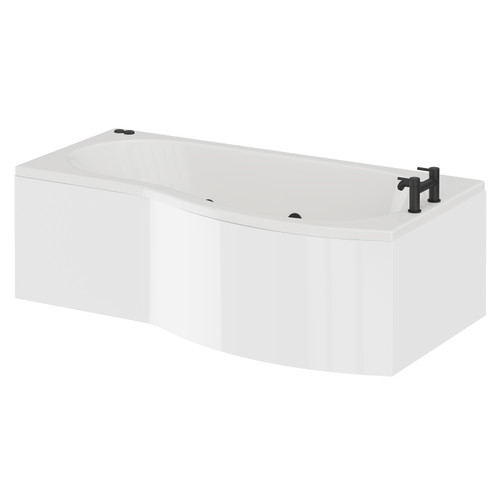 Bayou 1700mm 6 Jet Matt Black V-Tec Right Hand B Shaped Whirlpool Shower Bath with Front Bath Panel Right Hand View