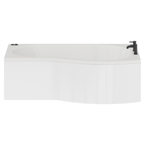Bayou 1700mm 6 Jet Matt Black V-Tec Right Hand B Shaped Whirlpool Shower Bath with Front Bath Panel View from Front
