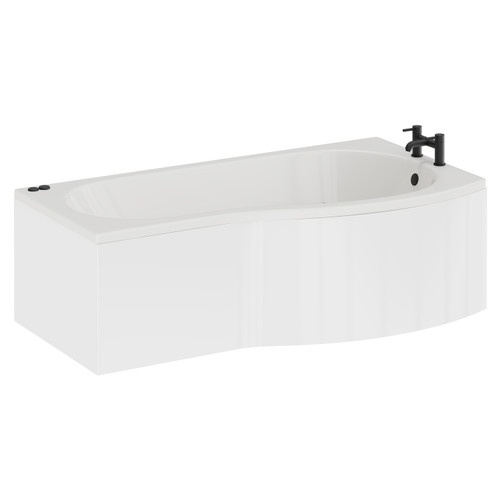 Bayou 1700mm 6 Jet Matt Black V-Tec Right Hand B Shaped Whirlpool Shower Bath with Front Bath Panel Left Hand View