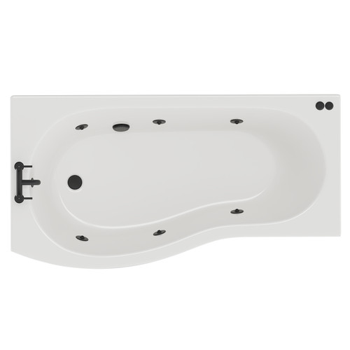 Bayou 1700mm 6 Jet Matt Black V-Tec Left Hand B Shaped Whirlpool Shower Bath with Front Bath Panel View from Top