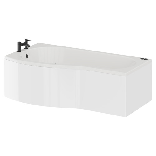 Bayou 1700mm 6 Jet Matt Black V-Tec Left Hand B Shaped Whirlpool Shower Bath with Front Bath Panel Right Hand View
