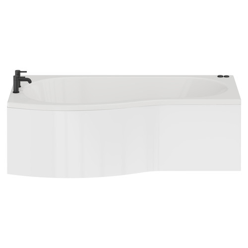 Bayou 1700mm 6 Jet Matt Black V-Tec Left Hand B Shaped Whirlpool Shower Bath with Front Bath Panel View from Front