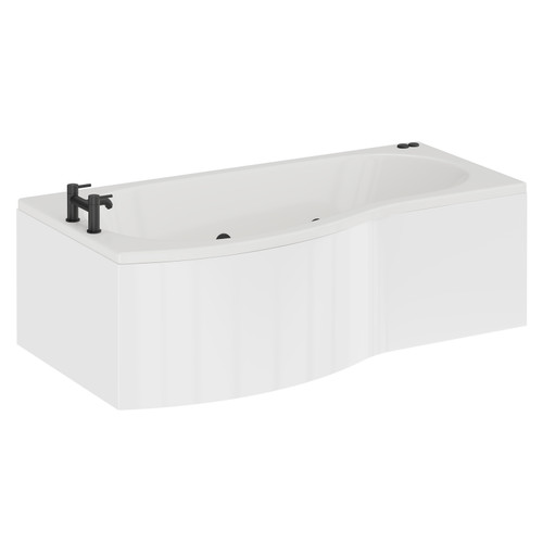 Bayou 1700mm 6 Jet Matt Black V-Tec Left Hand B Shaped Whirlpool Shower Bath with Front Bath Panel Left Hand View