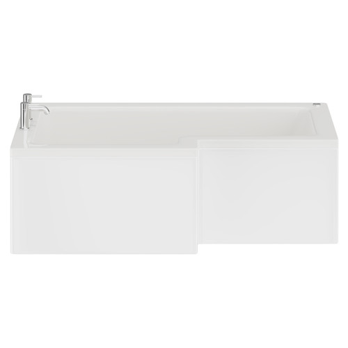 Loire 1500mm 12 Jet Chrome Easifit Left Hand L Shaped Shower Bath with Front Bath Panel View from Front