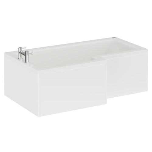 Loire 1500mm 12 Jet Chrome Easifit Left Hand L Shaped Shower Bath with Front Bath Panel Left Hand View