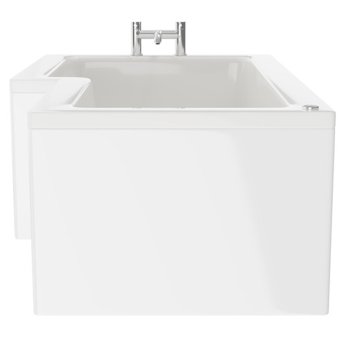 Loire 1500mm 12 Jet Chrome Easifit Left Hand L Shaped Shower Bath with Front Bath Panel Side View