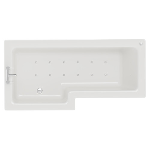 Loire 1700mm 12 Jet Chrome Easifit Left Hand L Shaped Shower Bath with Front Bath Panel View from Top