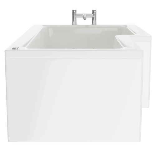 Loire 1500mm 12 Jet Chrome Easifit Right Hand L Shaped Shower Bath with Front Bath Panel Side View