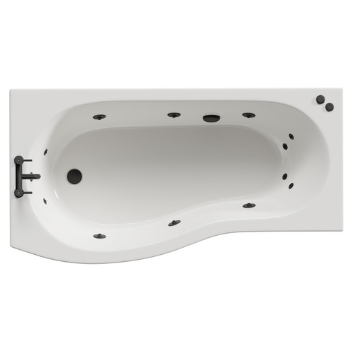 Bayou 1700mm 12 Jet Matt Black V-Tec Left Hand B Shaped Whirlpool Shower Bath with Front Bath Panel View from Top