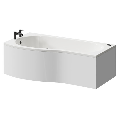 Bayou 1700mm 12 Jet Matt Black V-Tec Left Hand B Shaped Whirlpool Shower Bath with Front Bath Panel Right Hand View