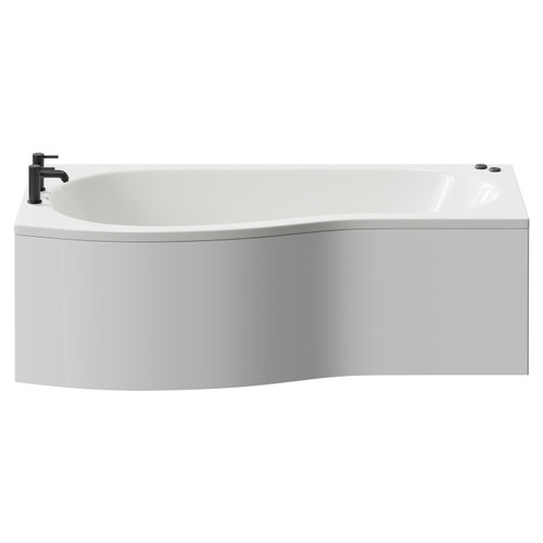 Bayou 1700mm 12 Jet Matt Black V-Tec Left Hand B Shaped Whirlpool Shower Bath with Front Bath Panel View from Front