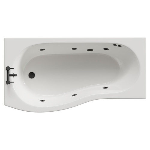Bayou 1700mm 6 Jet Matt Black Flat Jet Left Hand B Shaped Whirlpool Shower Bath with Front Bath Panel View from Top