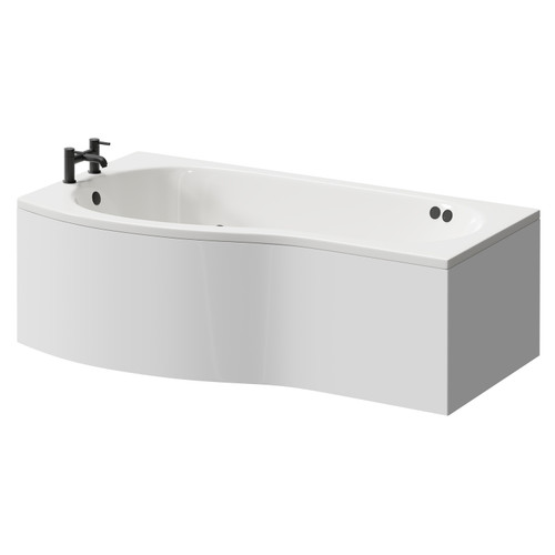 Bayou 1700mm 6 Jet Matt Black Flat Jet Left Hand B Shaped Whirlpool Shower Bath with Front Bath Panel Right Hand View