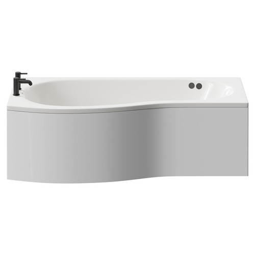 Bayou 1700mm 6 Jet Matt Black Flat Jet Left Hand B Shaped Whirlpool Shower Bath with Front Bath Panel View from Front