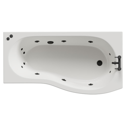 Bayou 1700mm 12 Jet Matt Black V-Tec Right Hand B Shaped Whirlpool Shower Bath with Front Bath Panel View from Top
