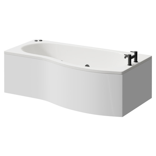 Bayou 1700mm 12 Jet Matt Black V-Tec Right Hand B Shaped Whirlpool Shower Bath with Front Bath Panel Right Hand View