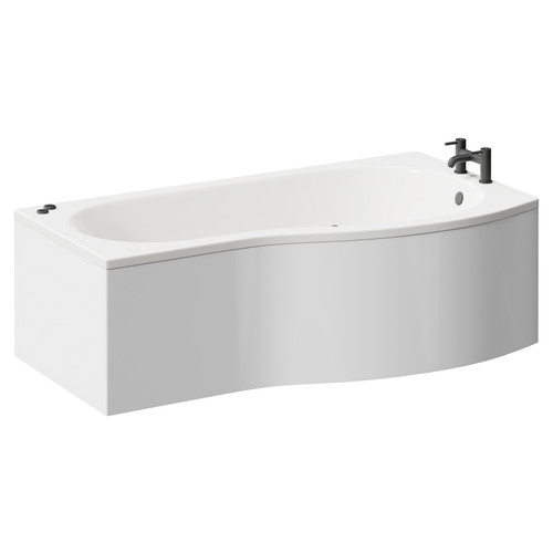 Bayou 1700mm 12 Jet Matt Black V-Tec Right Hand B Shaped Whirlpool Shower Bath with Front Bath Panel Left Hand View