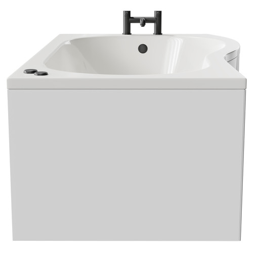 Bayou 1700mm 12 Jet Matt Black V-Tec Right Hand B Shaped Whirlpool Shower Bath with Front Bath Panel Side View