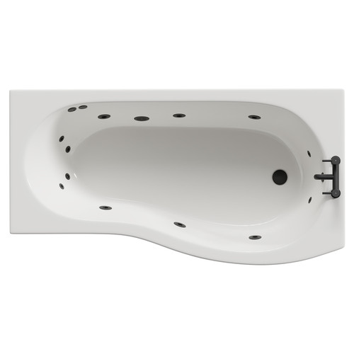Bayou 1700mm 12 Jet Matt Black Flat Jet Right Hand B Shaped Whirlpool Shower Bath with Front Bath Panel View from Top