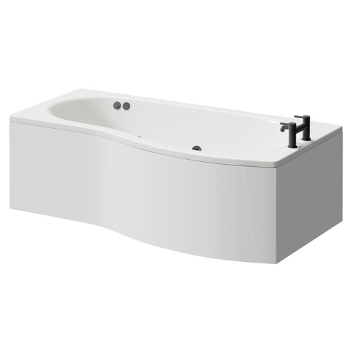 Bayou 1700mm 12 Jet Matt Black Flat Jet Right Hand B Shaped Whirlpool Shower Bath with Front Bath Panel Right Hand View
