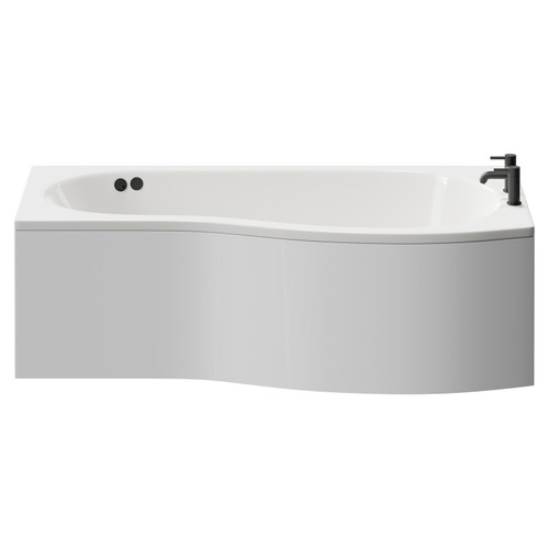 Bayou 1700mm 12 Jet Matt Black Flat Jet Right Hand B Shaped Whirlpool Shower Bath with Front Bath Panel View from Front