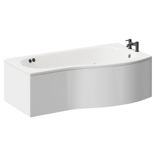 Bayou 1700mm 12 Jet Matt Black Flat Jet Right Hand B Shaped Whirlpool Shower Bath with Front Bath Panel Left Hand View