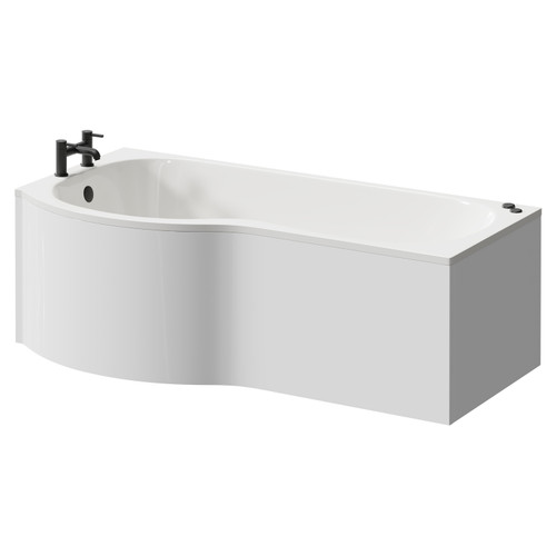 Plage 1700mm 12 Jet Matt Black V-Tec Left Hand P Shaped Whirlpool Shower Bath with Front Bath Panel Right Hand View