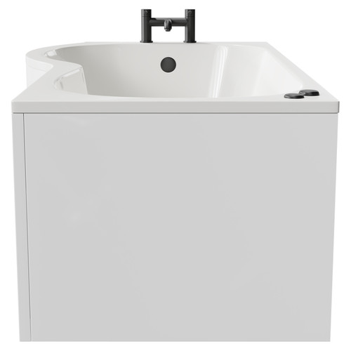 Plage 1700mm 12 Jet Matt Black V-Tec Left Hand P Shaped Whirlpool Shower Bath with Front Bath Panel Side View