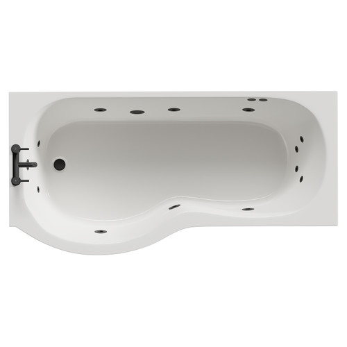 Plage 1700mm 12 Jet Matt Black Flat Jet Left Hand P Shaped Whirlpool Shower Bath with Front Bath Panel View from Top