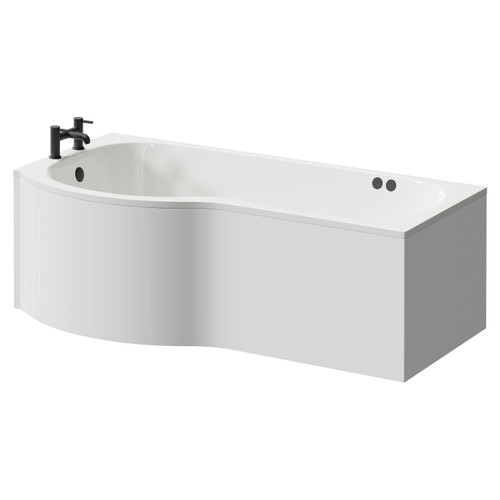 Plage 1700mm 12 Jet Matt Black Flat Jet Left Hand P Shaped Whirlpool Shower Bath with Front Bath Panel Right Hand View