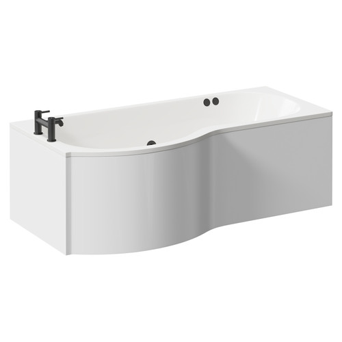Plage 1700mm 12 Jet Matt Black Flat Jet Left Hand P Shaped Whirlpool Shower Bath with Front Bath Panel Left Hand View