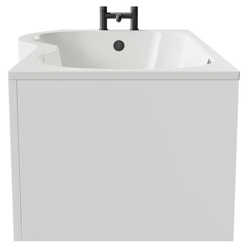 Plage 1700mm 12 Jet Matt Black Flat Jet Left Hand P Shaped Whirlpool Shower Bath with Front Bath Panel Side View
