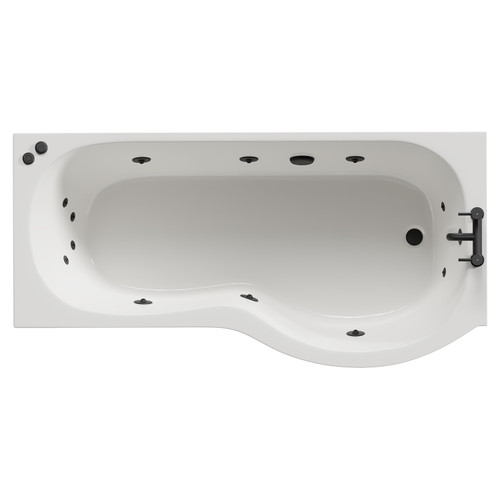 Plage 1700mm 12 Jet Matt Black V-Tec Right Hand P Shaped Whirlpool Shower Bath with Front Bath Panel View from Top