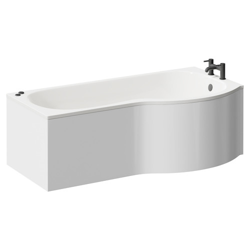 Plage 1700mm 12 Jet Matt Black V-Tec Right Hand P Shaped Whirlpool Shower Bath with Front Bath Panel Left Hand View