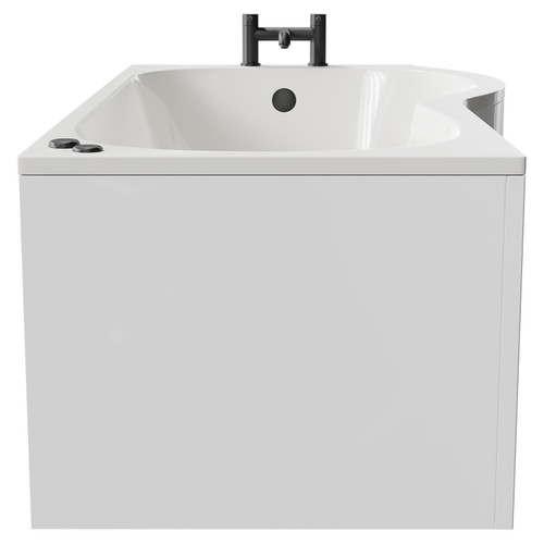 Plage 1700mm 12 Jet Matt Black V-Tec Right Hand P Shaped Whirlpool Shower Bath with Front Bath Panel Side View