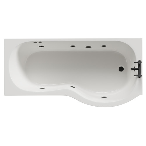 Plage 1700mm 6 Jet Matt Black Flat Jet Right Hand P Shaped Whirlpool Shower Bath with Front Bath Panel View from Top