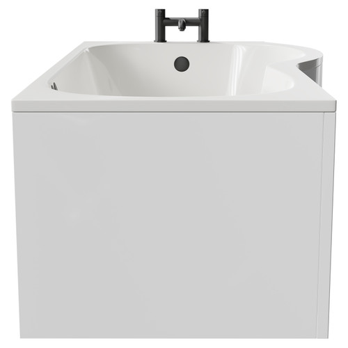 Plage 1700mm 6 Jet Matt Black Flat Jet Right Hand P Shaped Whirlpool Shower Bath with Front Bath Panel Side View