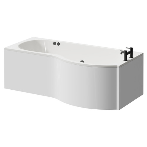 Plage 1700mm 12 Jet Matt Black Flat Jet Right Hand P Shaped Whirlpool Shower Bath with Front Bath Panel Right Hand View