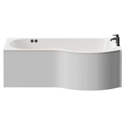 Plage 1700mm 12 Jet Matt Black Flat Jet Right Hand P Shaped Whirlpool Shower Bath with Front Bath Panel View from Front