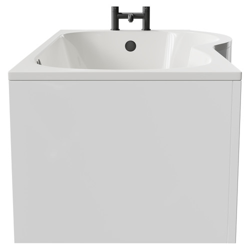 Plage 1700mm 12 Jet Matt Black Flat Jet Right Hand P Shaped Whirlpool Shower Bath with Front Bath Panel Side View